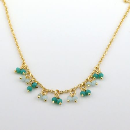 Quartz & Chalcedony beaded necklace, Brass with 22kp gold plated jewelry